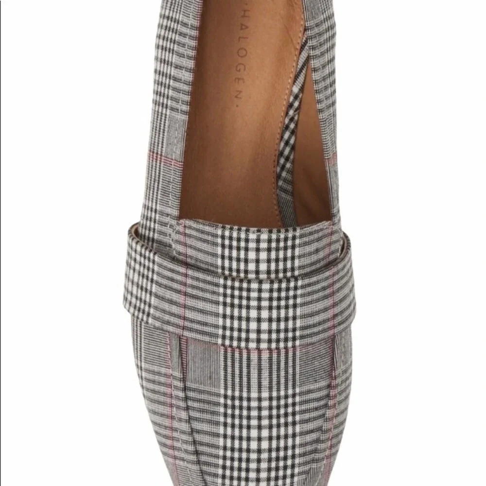 Halogen Grey Plaid Glen Check Penny Loafers Slip On Flats Womens 8.5